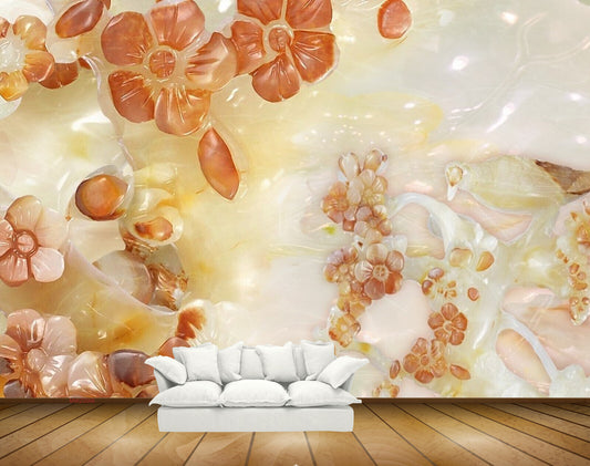 Avikalp MWZ0066 White Orange Flowers Birds HD Wallpaper