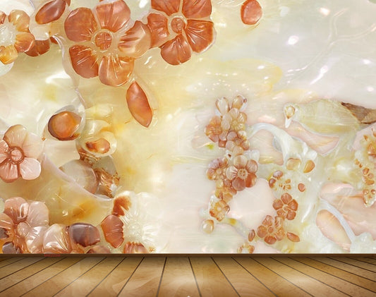 Avikalp MWZ0066 White Orange Flowers Birds 3D HD Wallpaper
