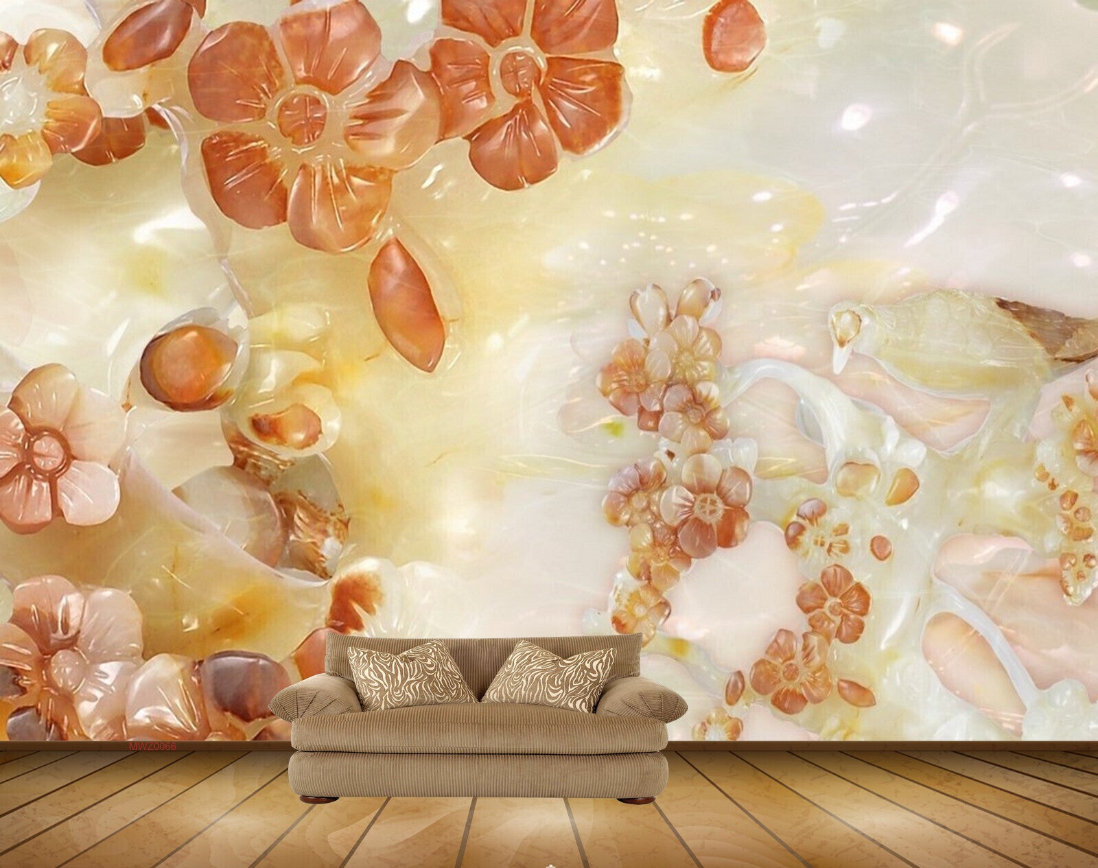 Avikalp MWZ0066 White Orange Flowers Birds 3D HD Wallpaper