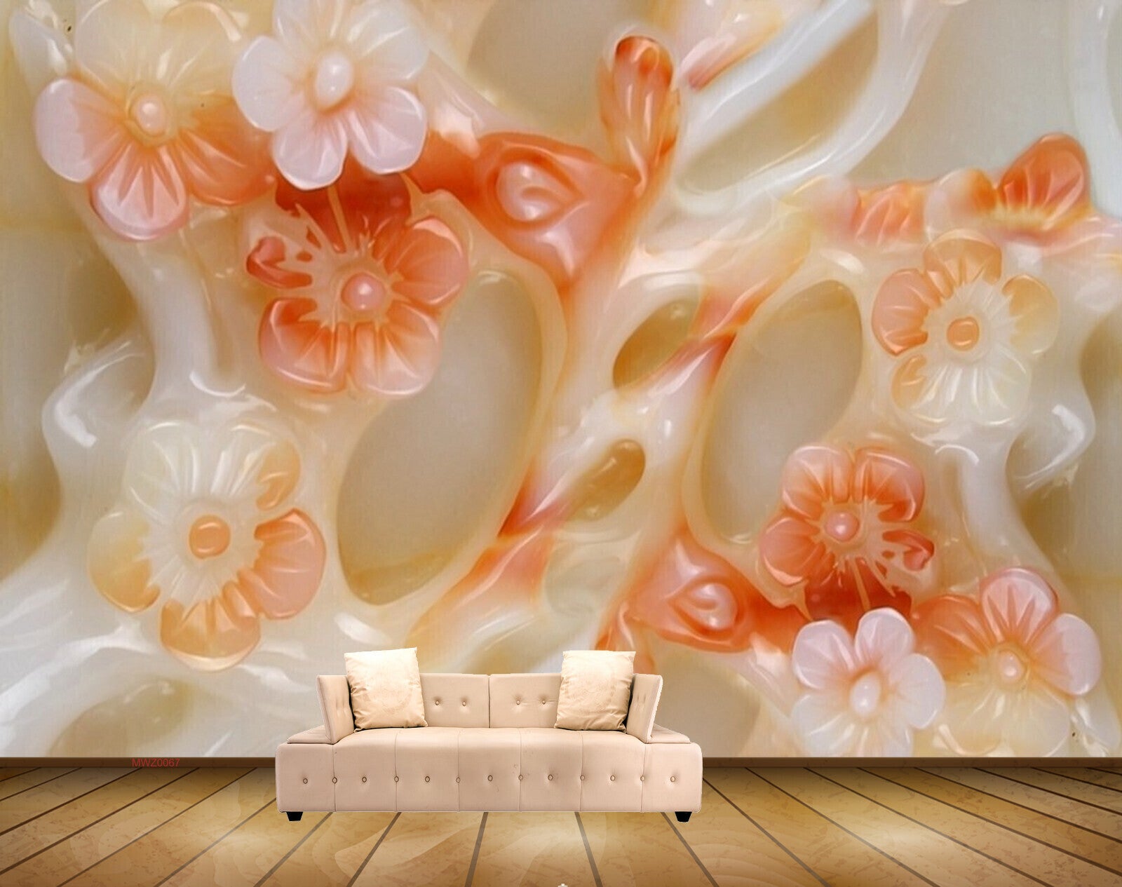Avikalp MWZ0067 White Peach Flowers 3D HD Wallpaper