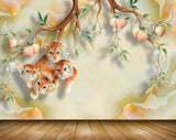 Avikalp MWZ0069 Tigers Branches Leaves Flowers 3D HD Wallpaper