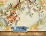 Avikalp MWZ0069 Tigers Branches Leaves Flowers 3D HD Wallpaper