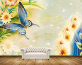 Avikalp MWZ0074 White Orange Flowers Blue Butterfly HD Wallpaper