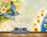 Avikalp MWZ0074 White Orange Flowers Blue Butterfly 3D HD Wallpaper