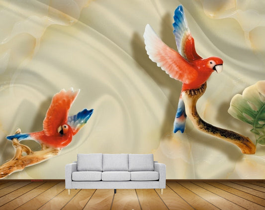 Avikalp MWZ0075 Orange Blue Birds HD Wallpaper