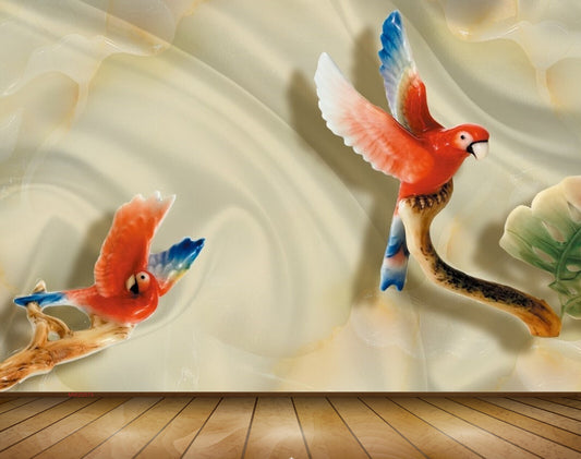 Avikalp MWZ0075 Orange Blue Birds 3D HD Wallpaper