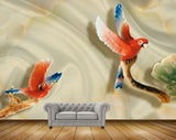 Avikalp MWZ0075 Orange Blue Birds 3D HD Wallpaper