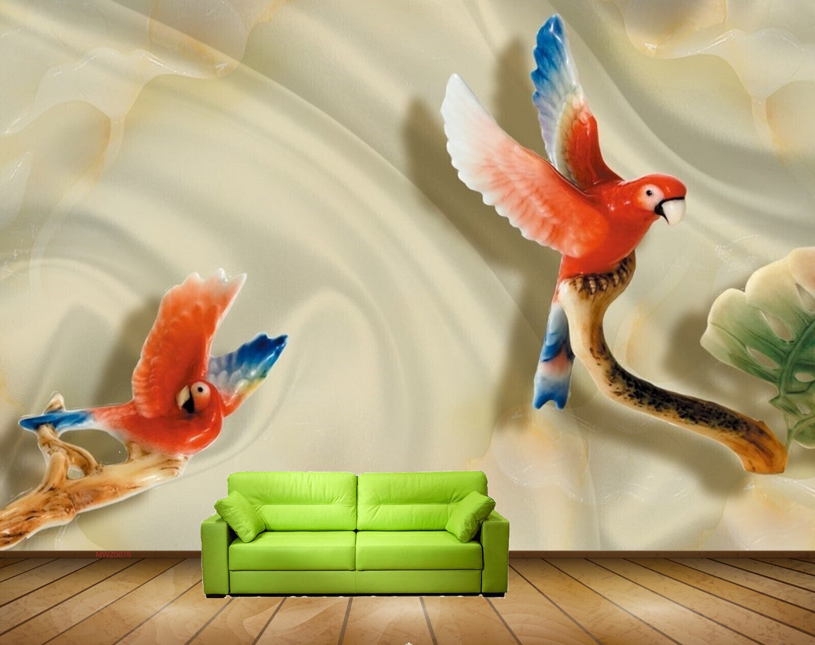 Avikalp MWZ0075 Orange Blue Birds 3D HD Wallpaper