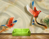 Avikalp MWZ0075 Orange Blue Birds 3D HD Wallpaper