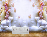 Avikalp MWZ0076 White Pink Cats Butterflies HD Wallpaper