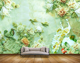 Avikalp MWZ0078 White Green Peacocks Birds Flowers 3D HD Wallpaper