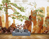 Avikalp MWZ0083 Trees Swans Birds Pink flowers 3D HD Wallpaper