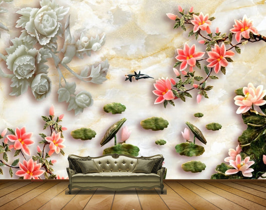 Avikalp MWZ0085 White Red Flowers Leaves HD Wallpaper