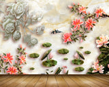Avikalp MWZ0085 White Red Flowers Leaves 3D HD Wallpaper