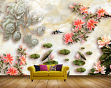 Avikalp MWZ0085 White Red Flowers Leaves 3D HD Wallpaper