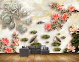 Avikalp MWZ0085 White Red Flowers Leaves 3D HD Wallpaper