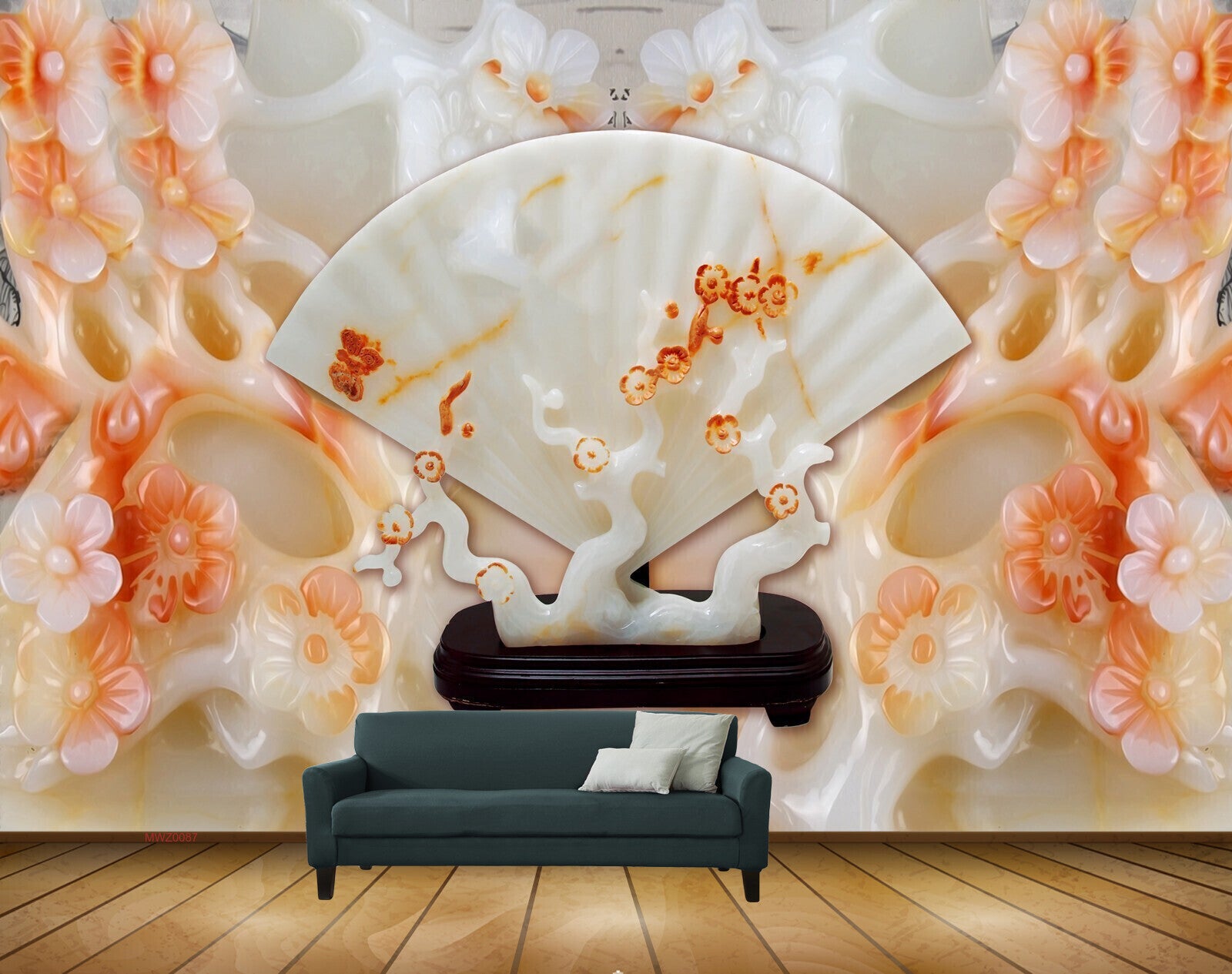 Avikalp MWZ0087 White Orange Flowers Branches 3D HD Wallpaper