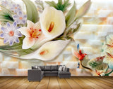 Avikalp MWZ0088 White Purple Tulips Flowers Birds 3D HD Wallpaper