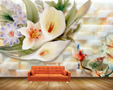Avikalp MWZ0088 White Purple Tulips Flowers Birds 3D HD Wallpaper