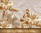 Avikalp MWZ0089 Golden White Flowers 3D HD Wallpaper