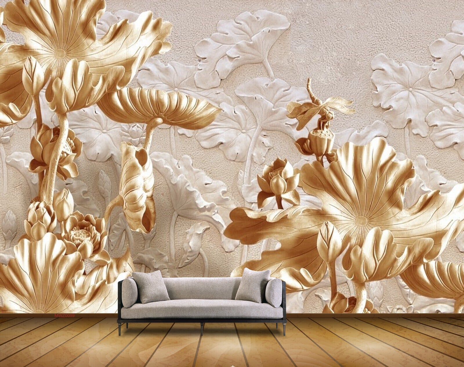 Avikalp MWZ0089 Golden White Flowers 3D HD Wallpaper