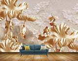 Avikalp MWZ0089 Golden White Flowers 3D HD Wallpaper