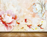 Avikalp MWZ0090 Red White Flowers Fishes 3D HD Wallpaper