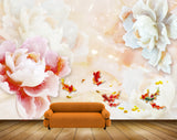 Avikalp MWZ0090 Red White Flowers Fishes 3D HD Wallpaper