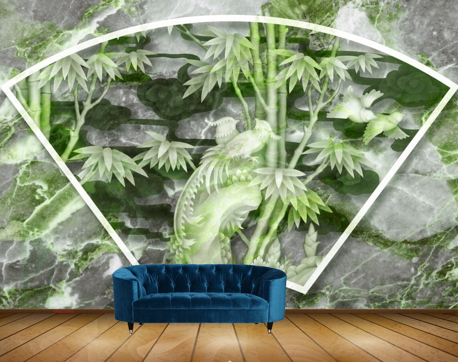 Avikalp MWZ0093 Green White Plants Birds 3D HD Wallpaper