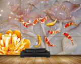 Avikalp MWZ0100 Orange Flowers Fishes 3D HD Wallpaper