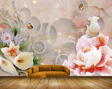 Avikalp MWZ0101 White Pink Purple Flowers Butterflies 3D HD Wallpaper