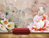 Avikalp MWZ0101 White Pink Purple Flowers Butterflies 3D HD Wallpaper