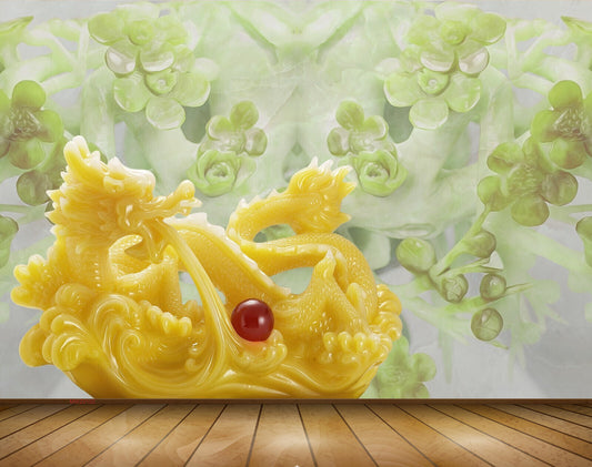 Avikalp MWZ0102 Green Leaves Yellow Flowers 3D HD Wallpaper