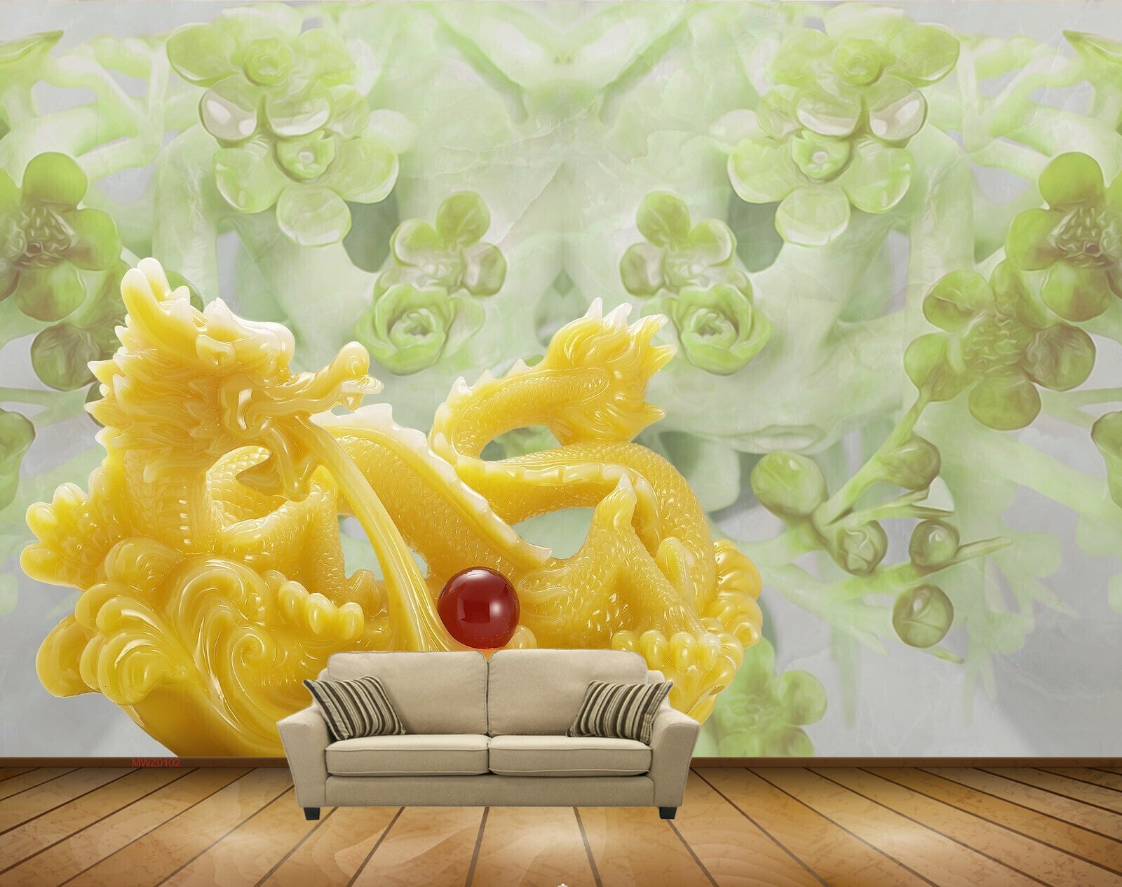 Avikalp MWZ0102 Green Leaves Yellow Flowers 3D HD Wallpaper