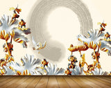 Avikalp MWZ0103 White Orange Flowers Birds 3D HD Wallpaper