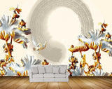 Avikalp MWZ0103 White Orange Flowers Birds 3D HD Wallpaper