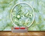 Avikalp MWZ0104 White Green Flowers Fishes 3D HD Wallpaper