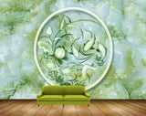 Avikalp MWZ0104 White Green Flowers Fishes 3D HD Wallpaper