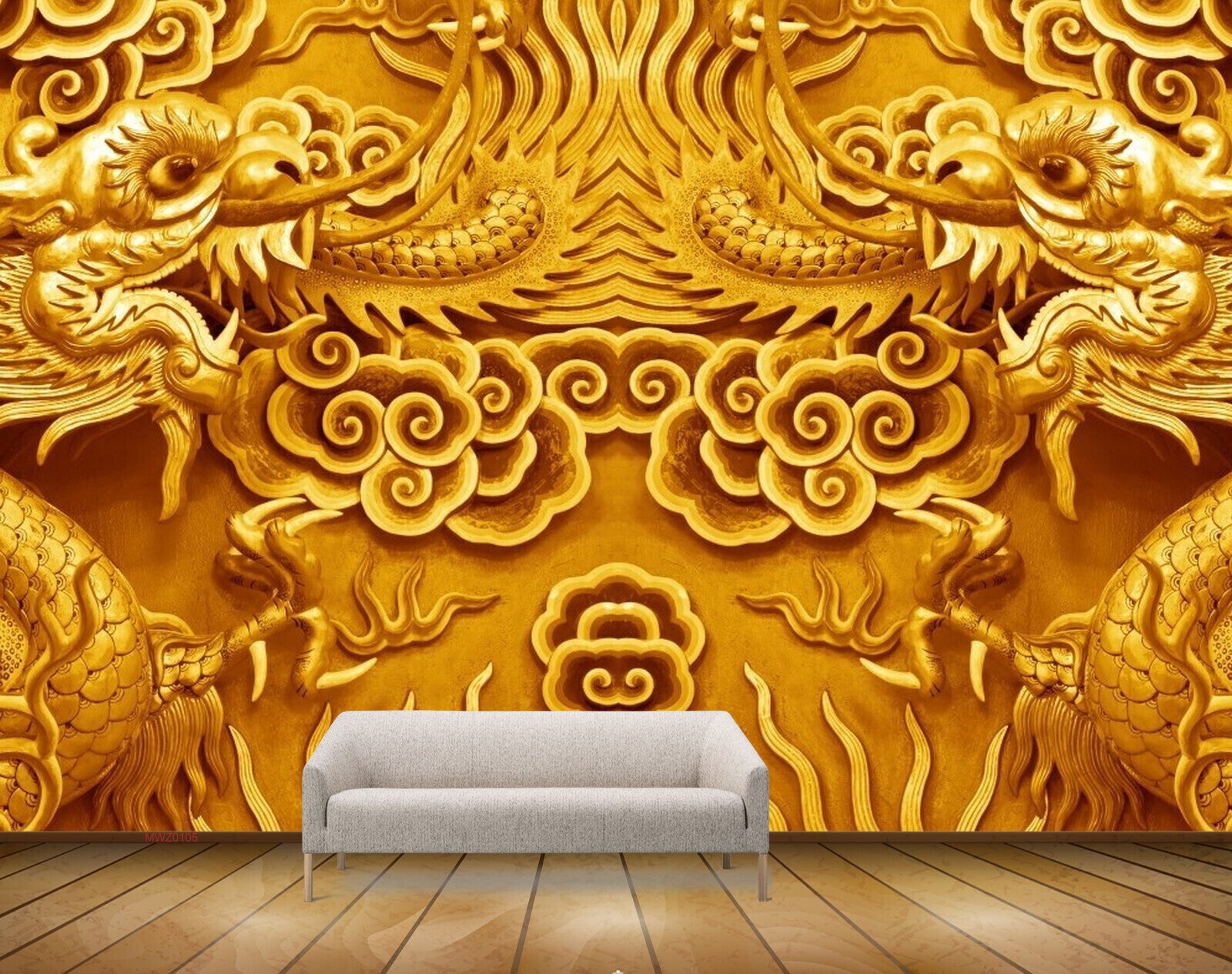 Avikalp MWZ0105 Golden Flowers Snakes Lions 3D HD Wallpaper