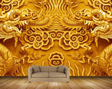 Avikalp MWZ0105 Golden Flowers Snakes Lions 3D HD Wallpaper