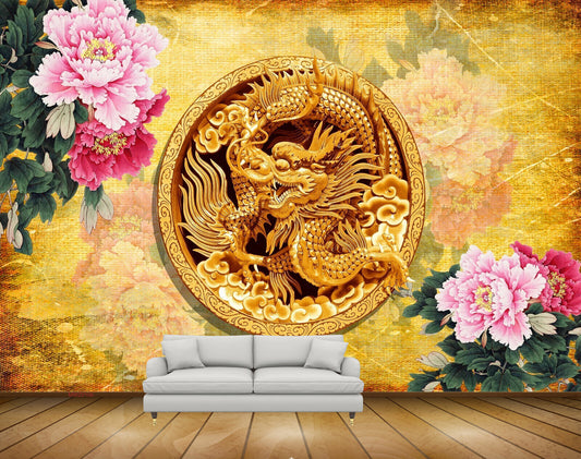 Avikalp MWZ0106 Golden Snakes Pink White Flowers HD Wallpaper