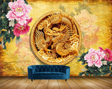 Avikalp MWZ0106 Golden Snakes Pink White Flowers 3D HD Wallpaper