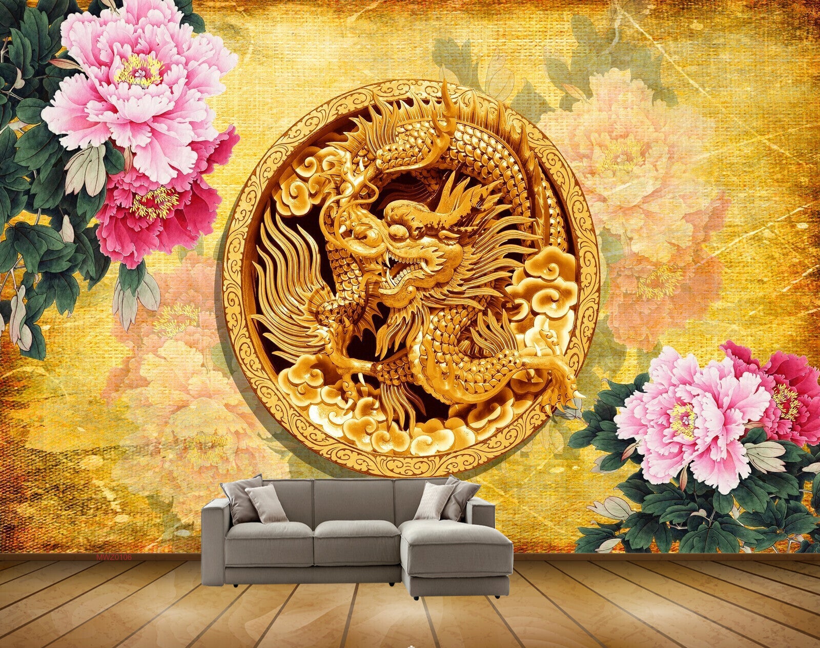 Avikalp MWZ0106 Golden Snakes Pink White Flowers 3D HD Wallpaper