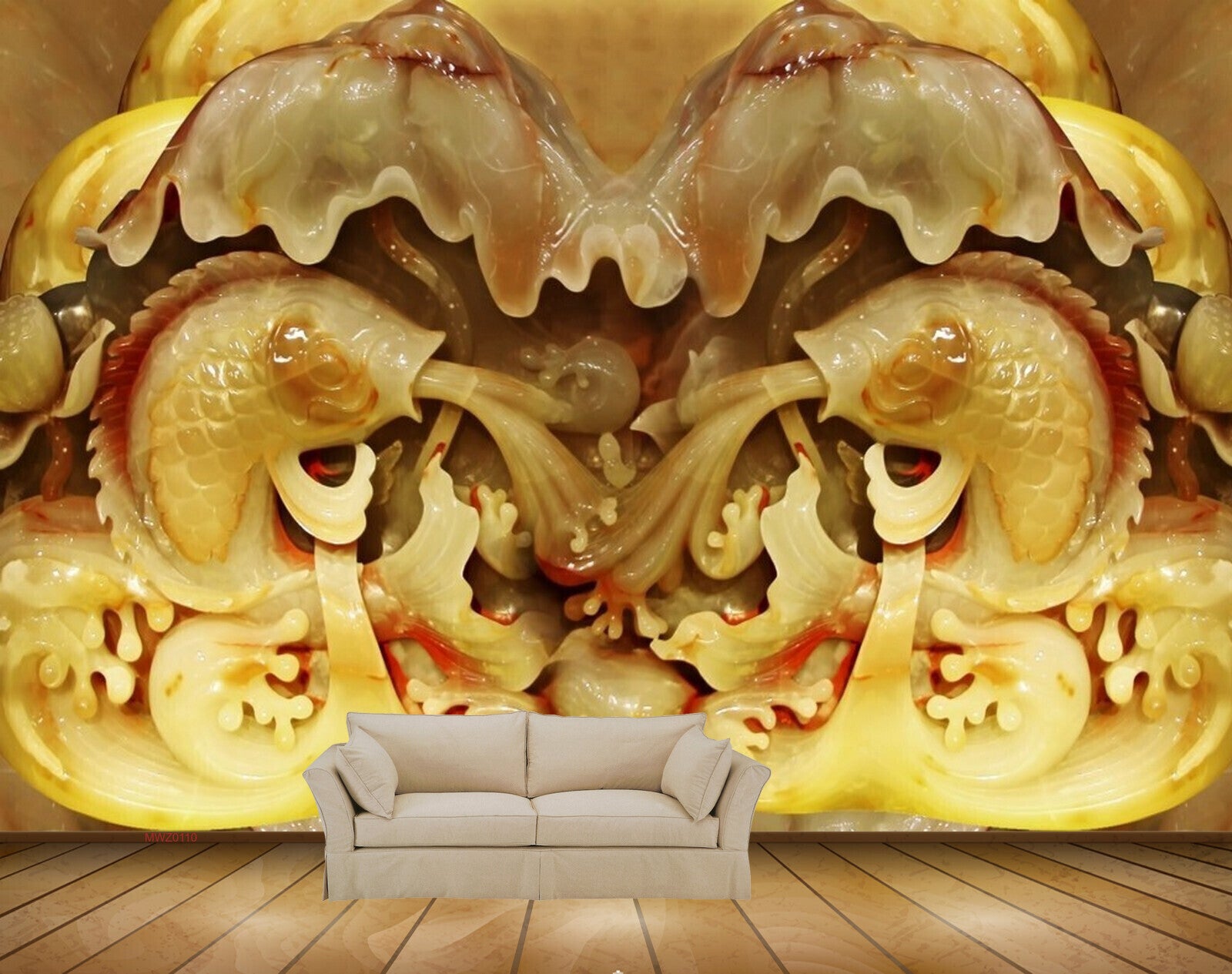 Avikalp MWZ0110 Golden Fishes Shells HD Wallpaper
