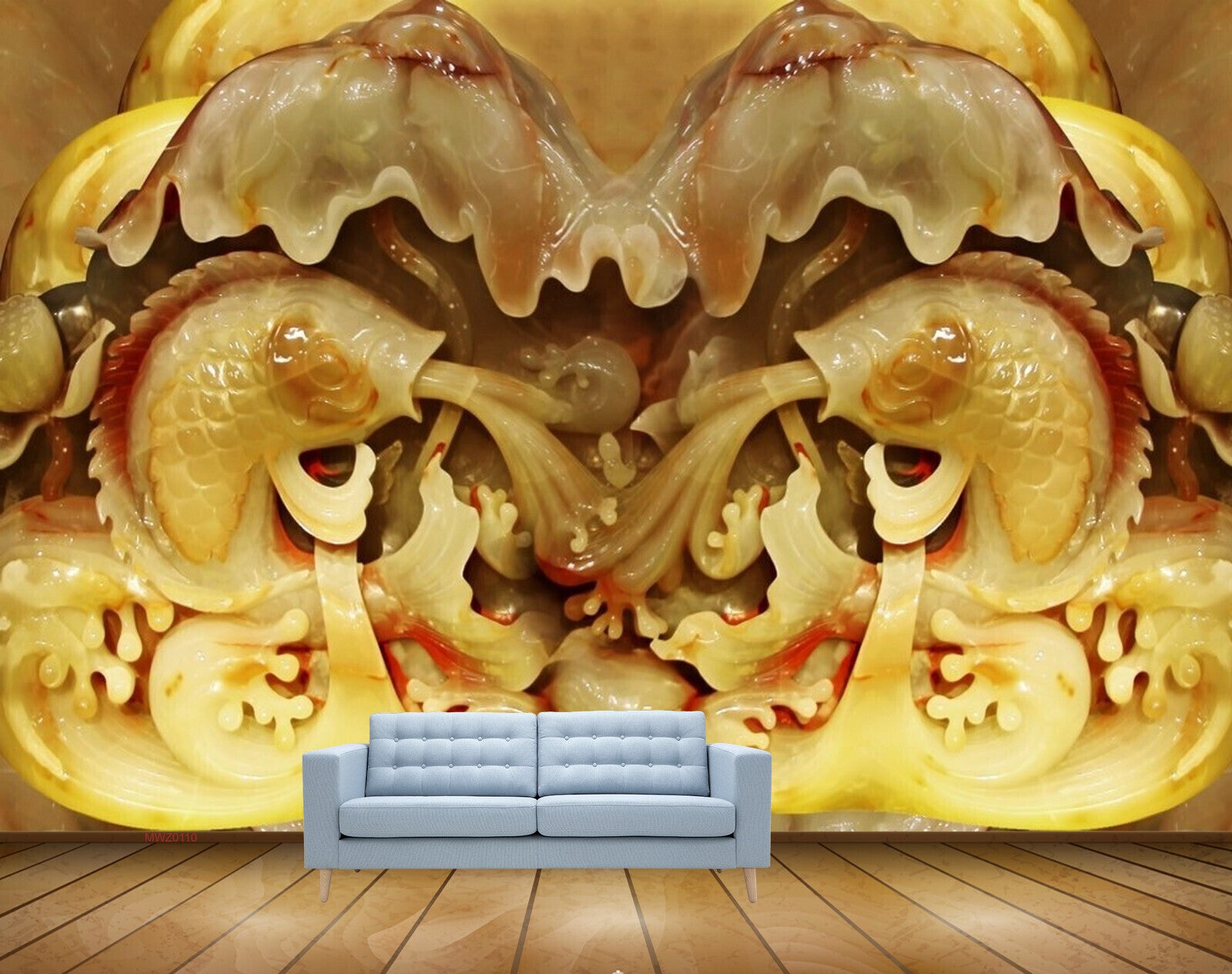 Avikalp MWZ0110 Golden Fishes Shells 3D HD Wallpaper
