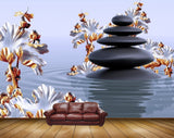 Avikalp MWZ0118 Stones White Flowers 3D HD Wallpaper