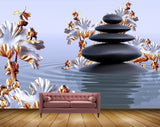 Avikalp MWZ0118 Stones White Flowers 3D HD Wallpaper