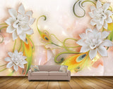 Avikalp MWZ0119 White Flowers Leaves Branches 3D HD Wallpaper