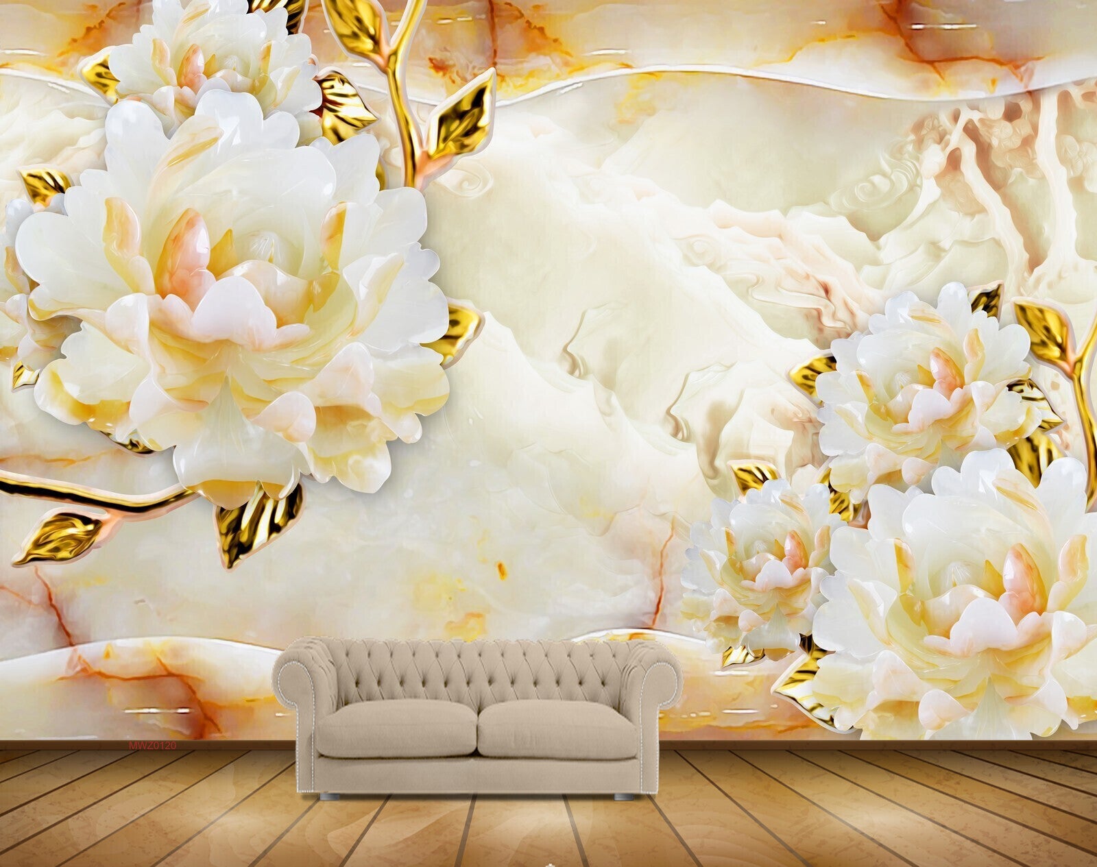 Avikalp MWZ0120 White Orange Flowers 3D HD Wallpaper