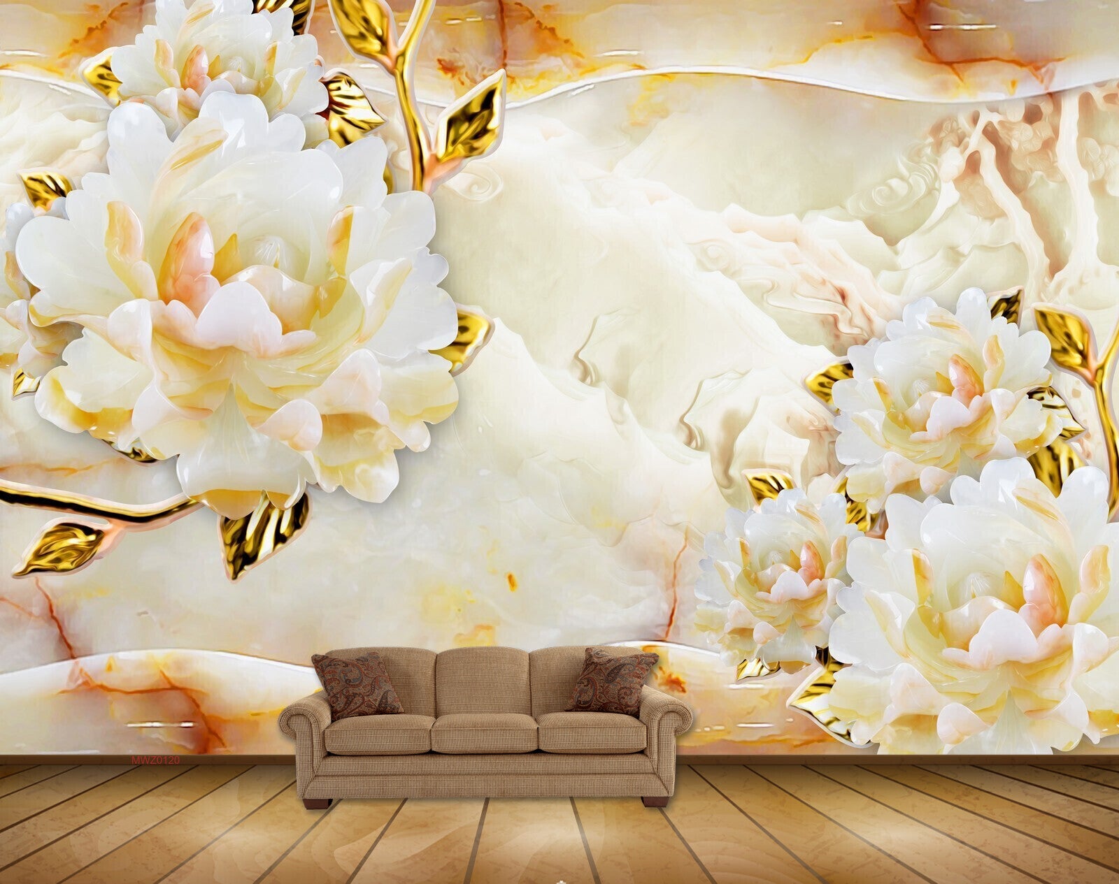 Avikalp MWZ0120 White Orange Flowers 3D HD Wallpaper